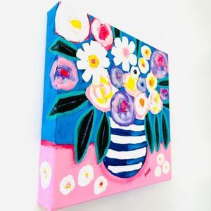 Original Painting Abstract Collectible Floral Bouquet 10" x 10" x 1.5"